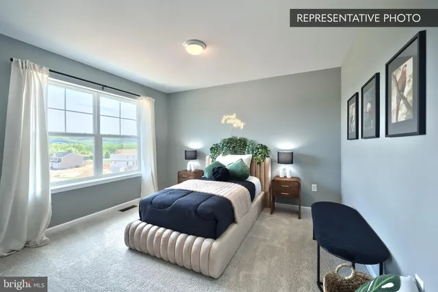 a bedroom with a bed window and a couch