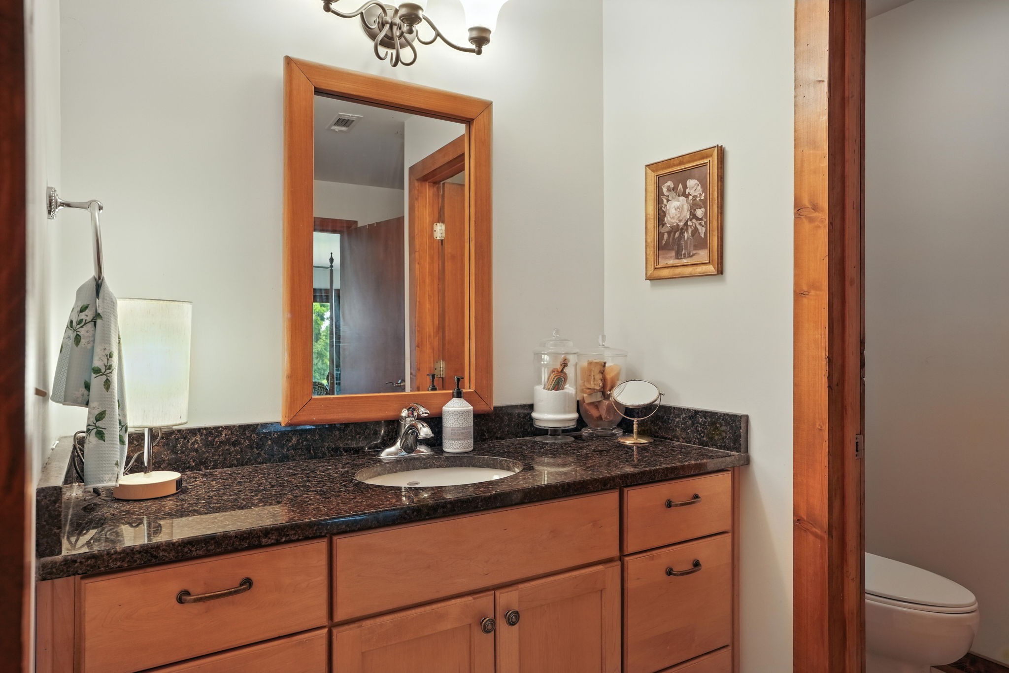 4445 Hurricane Ridge Road Smithville, TN 37166 - Photo 49 of 84 a bathroom with a granite countertop sink and a mirror