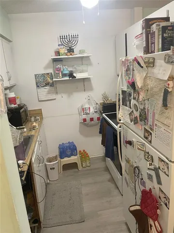 a storage room with cabinets