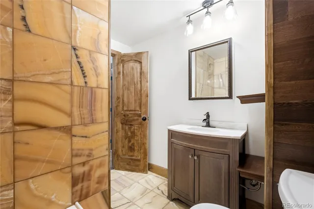 a view of a balcony with wooden floor