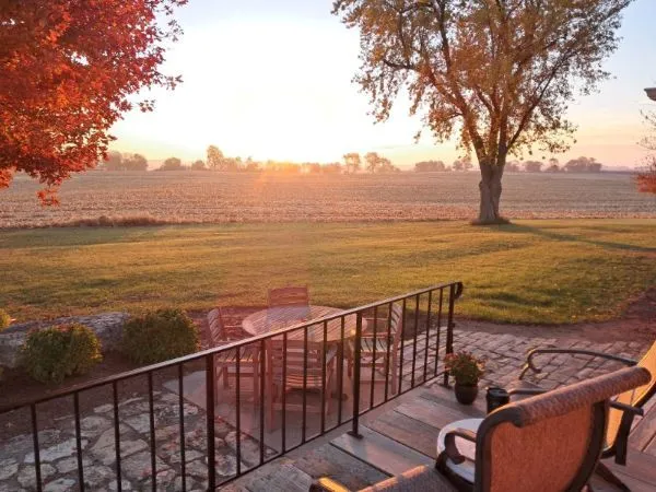 a view of a yard with a lake view
