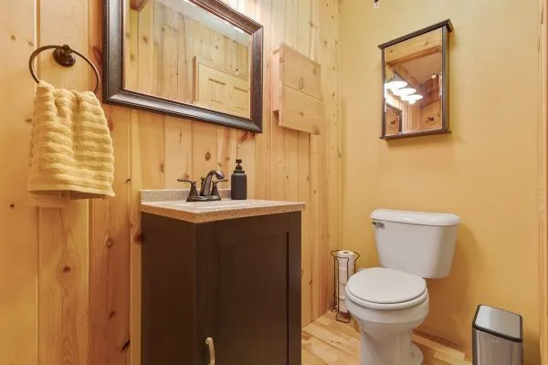 a bathroom with a toilet sink and mirror