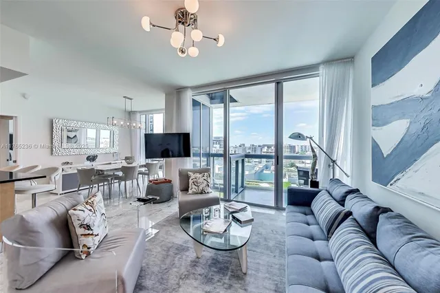 a living room with furniture or couches and a large window