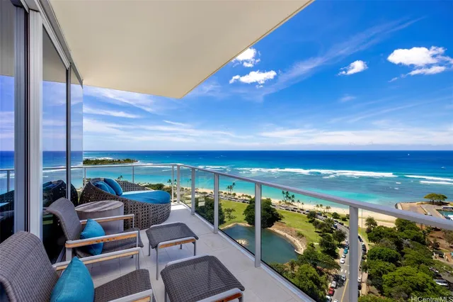a view of a balcony with chairs