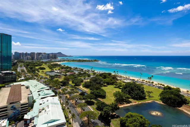 a view of a city with ocean view