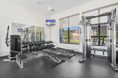 a view of a room with gym equipment
