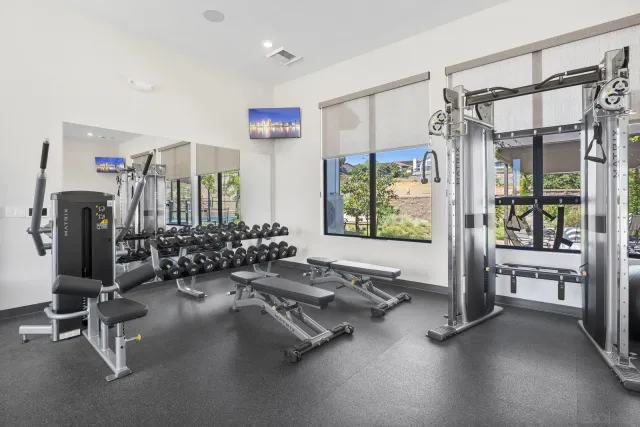 a view of a room with gym equipment