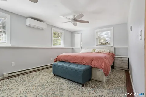 a spacious bedroom with a bed and window