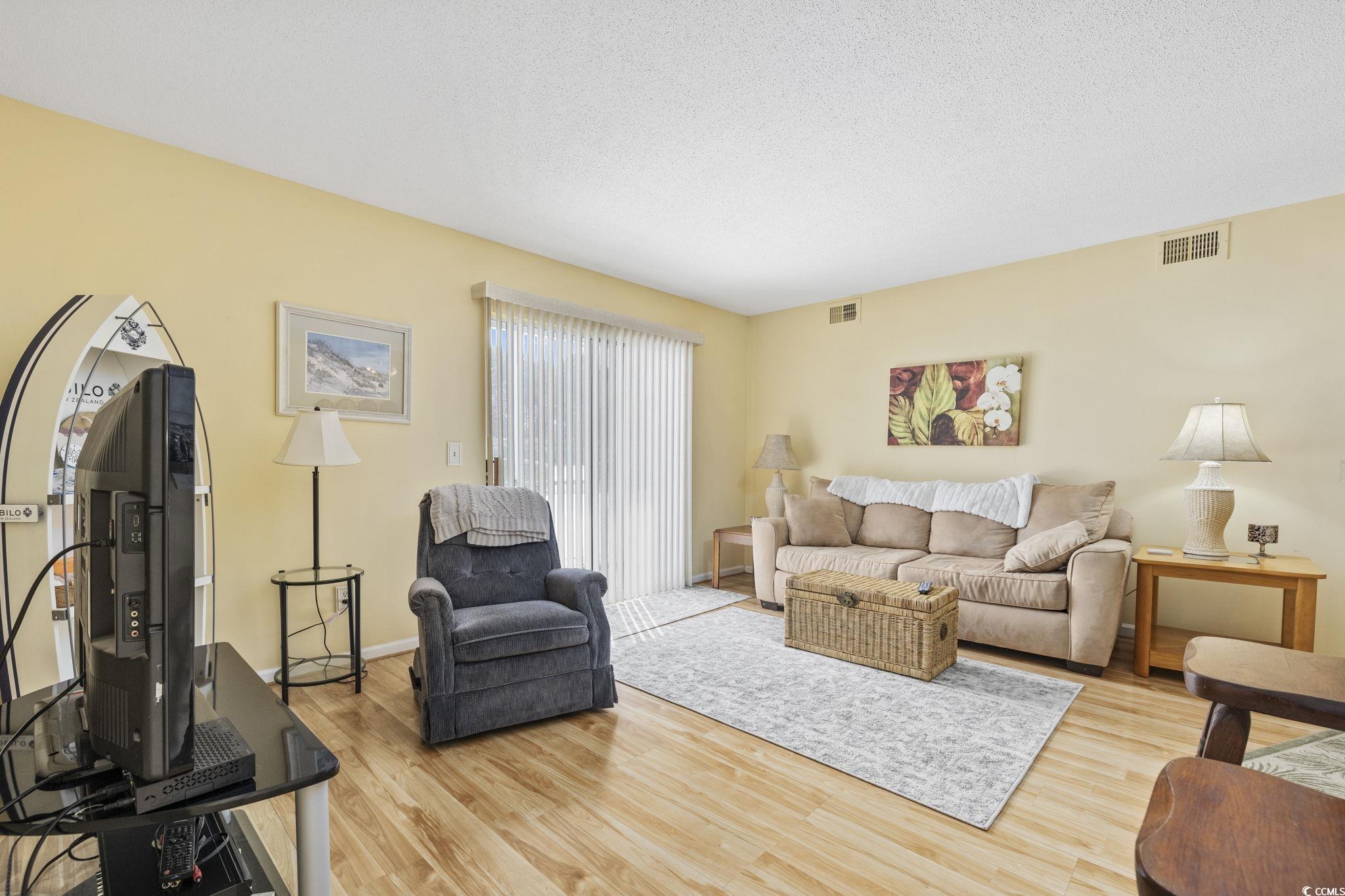 1356 Glenns Bay Road, Unit E 204 Surfside Beach, SC 29575 - Photo 18 of 27 Living room with a textured ceiling and light hard