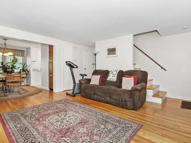 a living room with furniture and a rug