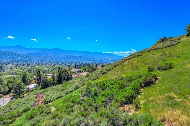 a view of a big yard with floor to ceiling window