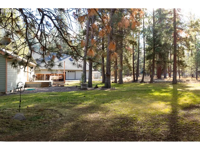a view of yard with swimming pool and trees