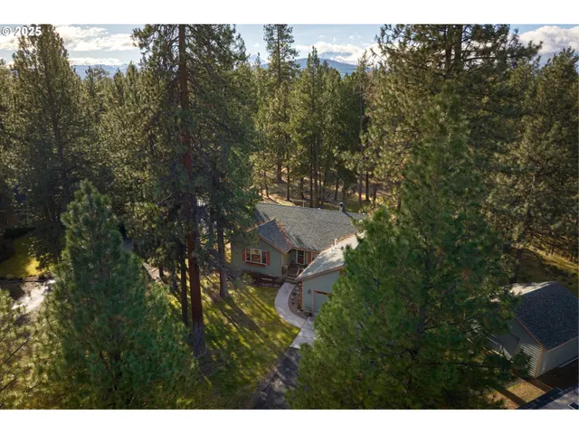 a aerial view of a house with yard and outdoor seating