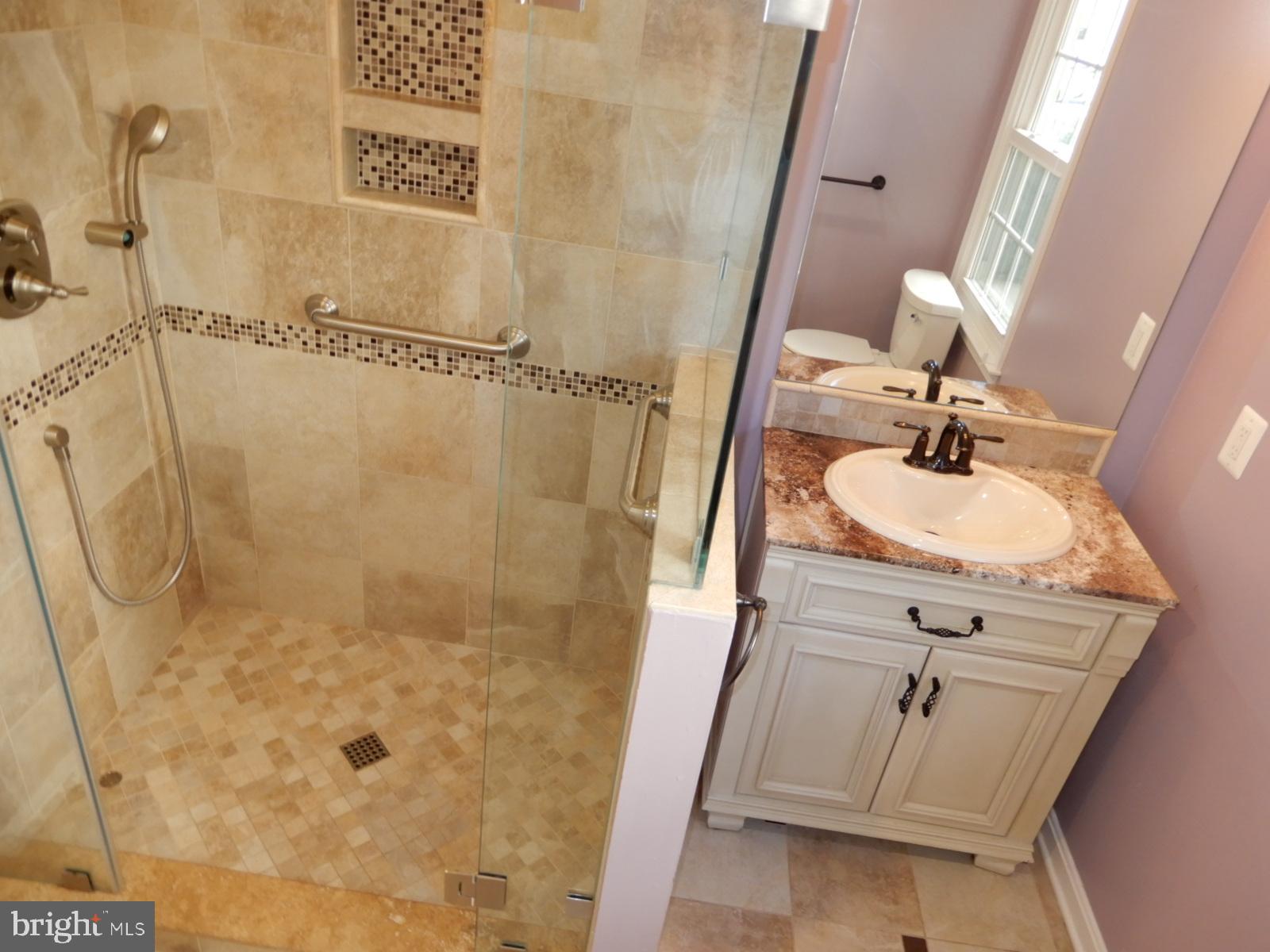 7014 Maple Tree Lane Springfield, VA 22152 - Photo 18 of 56 a bathroom with a sink a mirror and shower