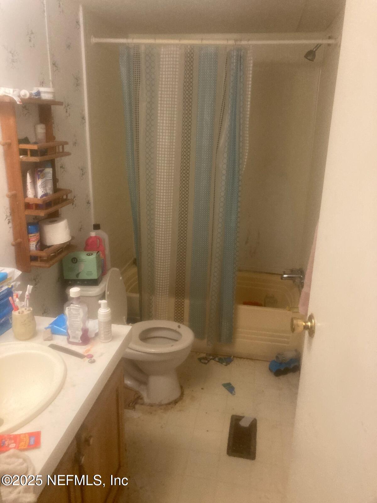 12491 Northeast 88th Lane Bronson, FL 32621 - Photo 19 of 183 a bathroom with a sink a toilet and shower curtain