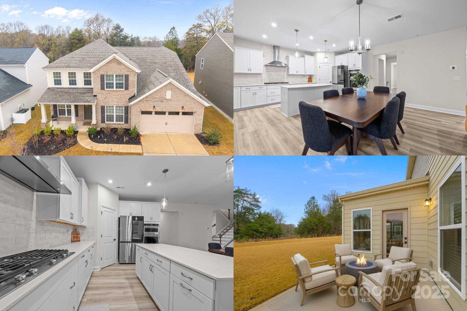 a view of a kitchen with kitchen island stainless steel appliances refrigerator stove microwave and cabinets