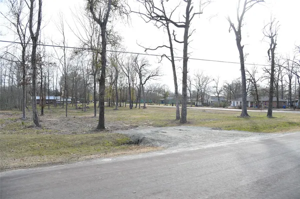 a view of dirt yard with green space