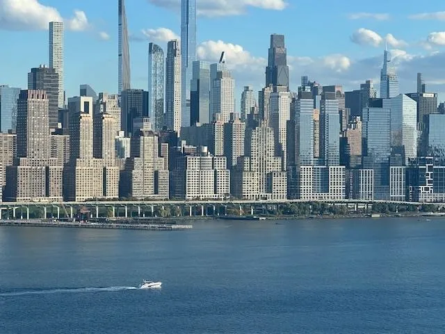 a view of a large building with a lake view