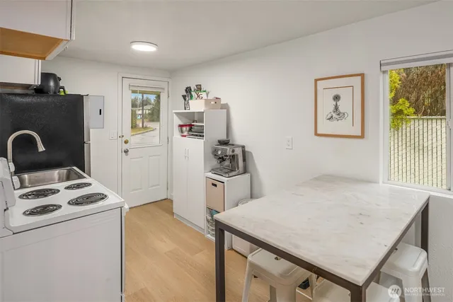 a bedroom with a bed and a cabinets