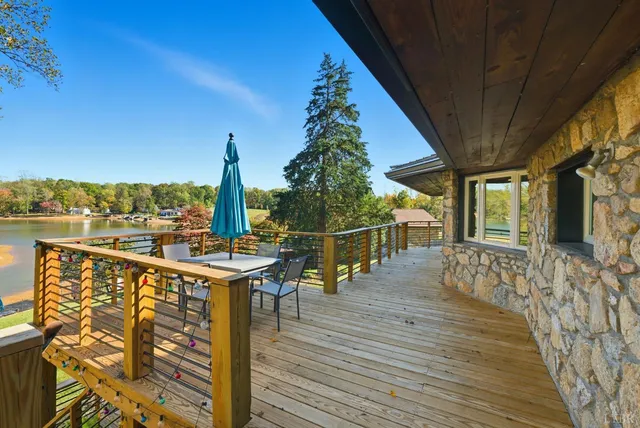 a view of a park with large trees