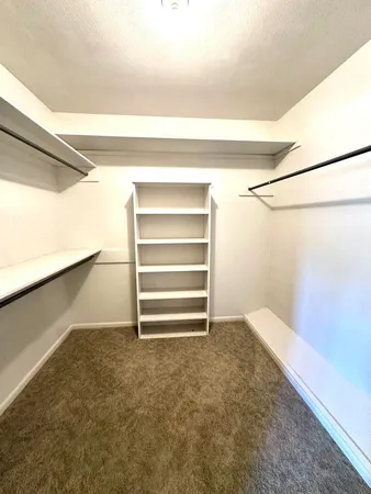 a view of walk in closet with empty racks