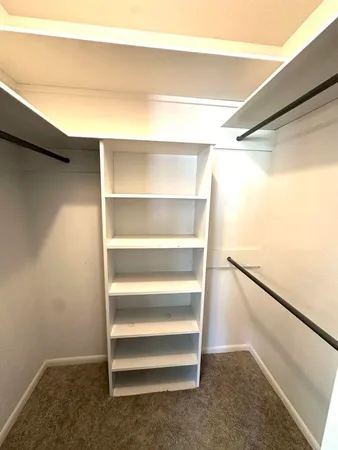a view of walk in closet with empty racks