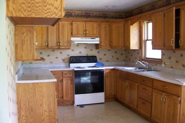 304 East Beech Street Chatsworth, IL 60921 - Photo 5 of 16 a kitchen with sink a microwave and cabinets