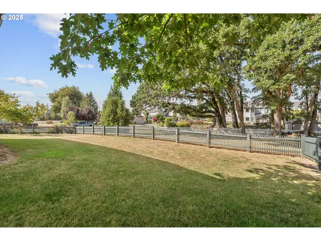 a view of outdoor space with garden and trees