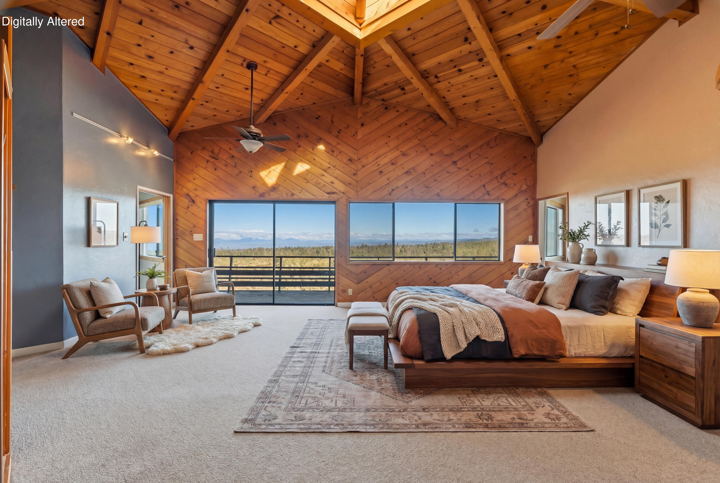 6866 Alpine Ridge Road Shingletown, CA 96088 - Photo 27 of 58 a living room with furniture a ceiling fan and a rug