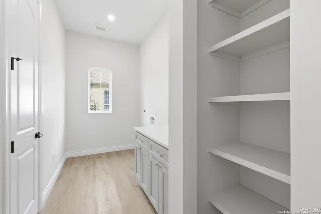 a view of a room with storage