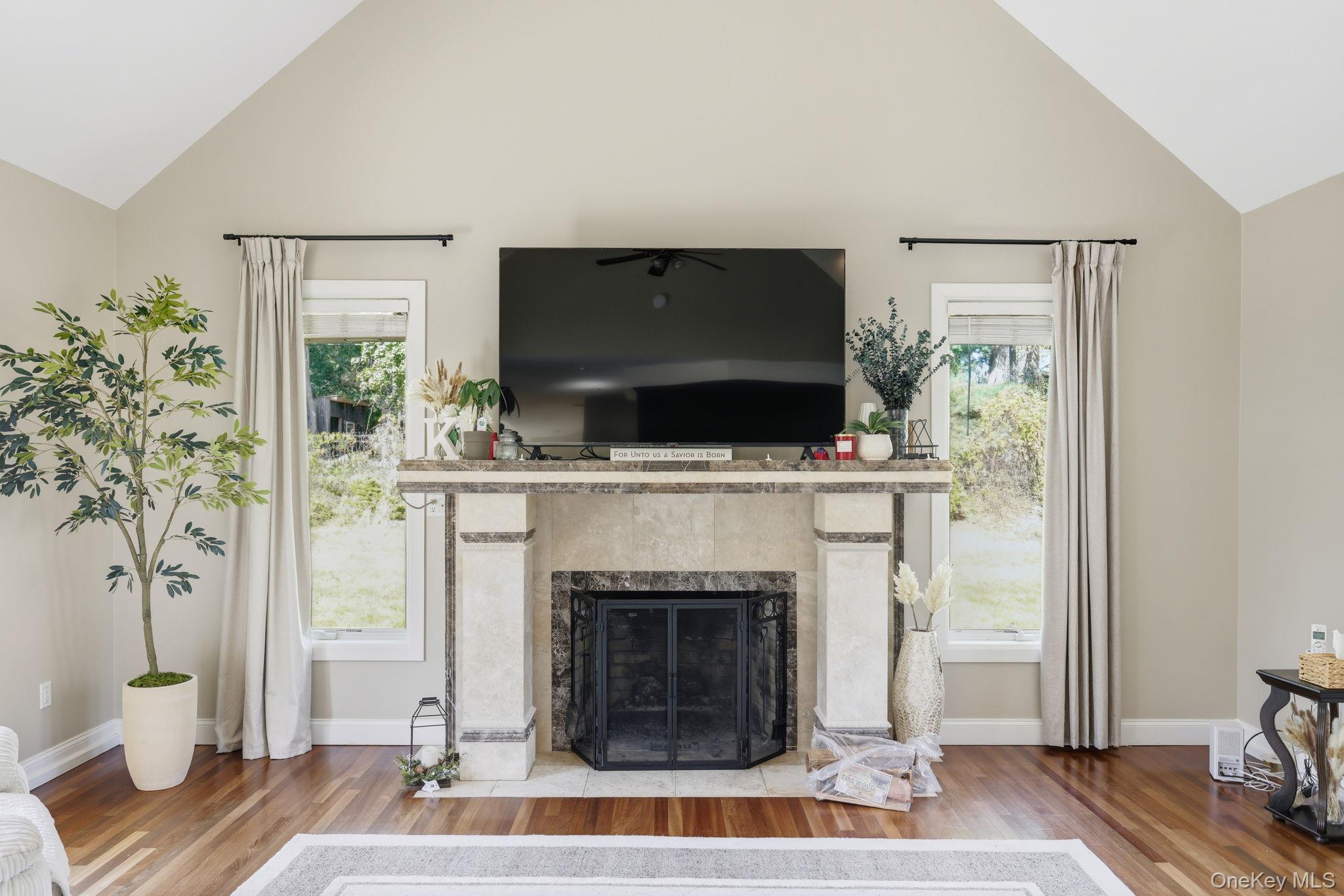 45 Evergreen Avenue Poughkeepsie, NY 12601 - Photo 15 of 43 a living room with a fireplace and a flat screen tv