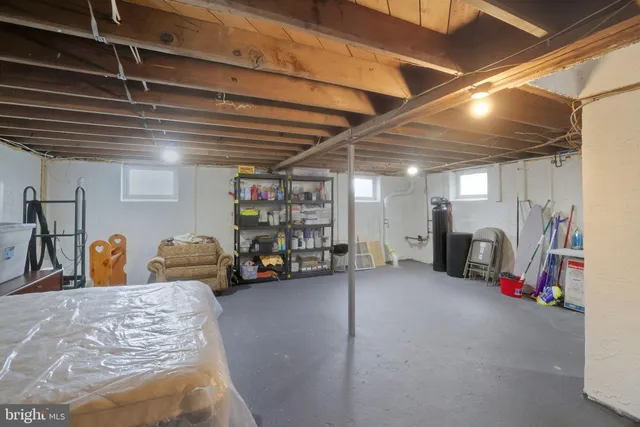 a view of a garage with storage