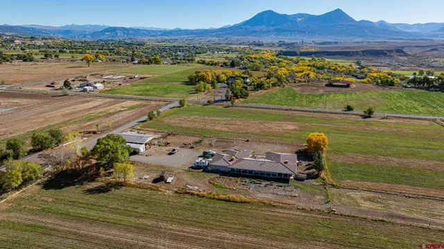 a dining room with furniture and a floor to ceiling window