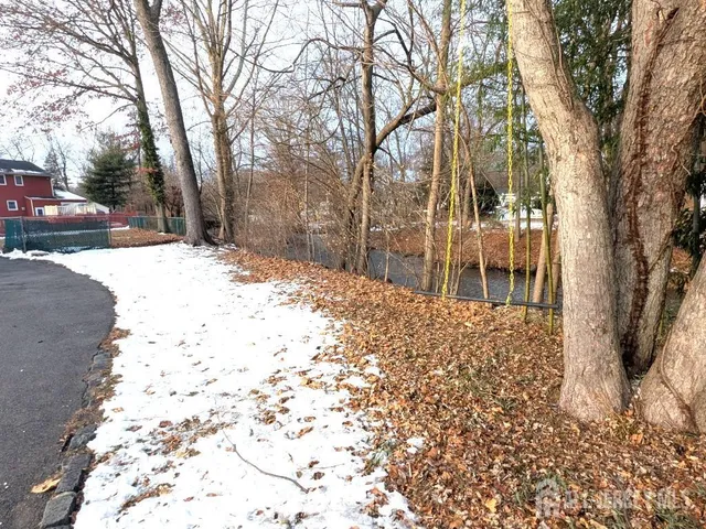 a view of a yard with snow on the road
