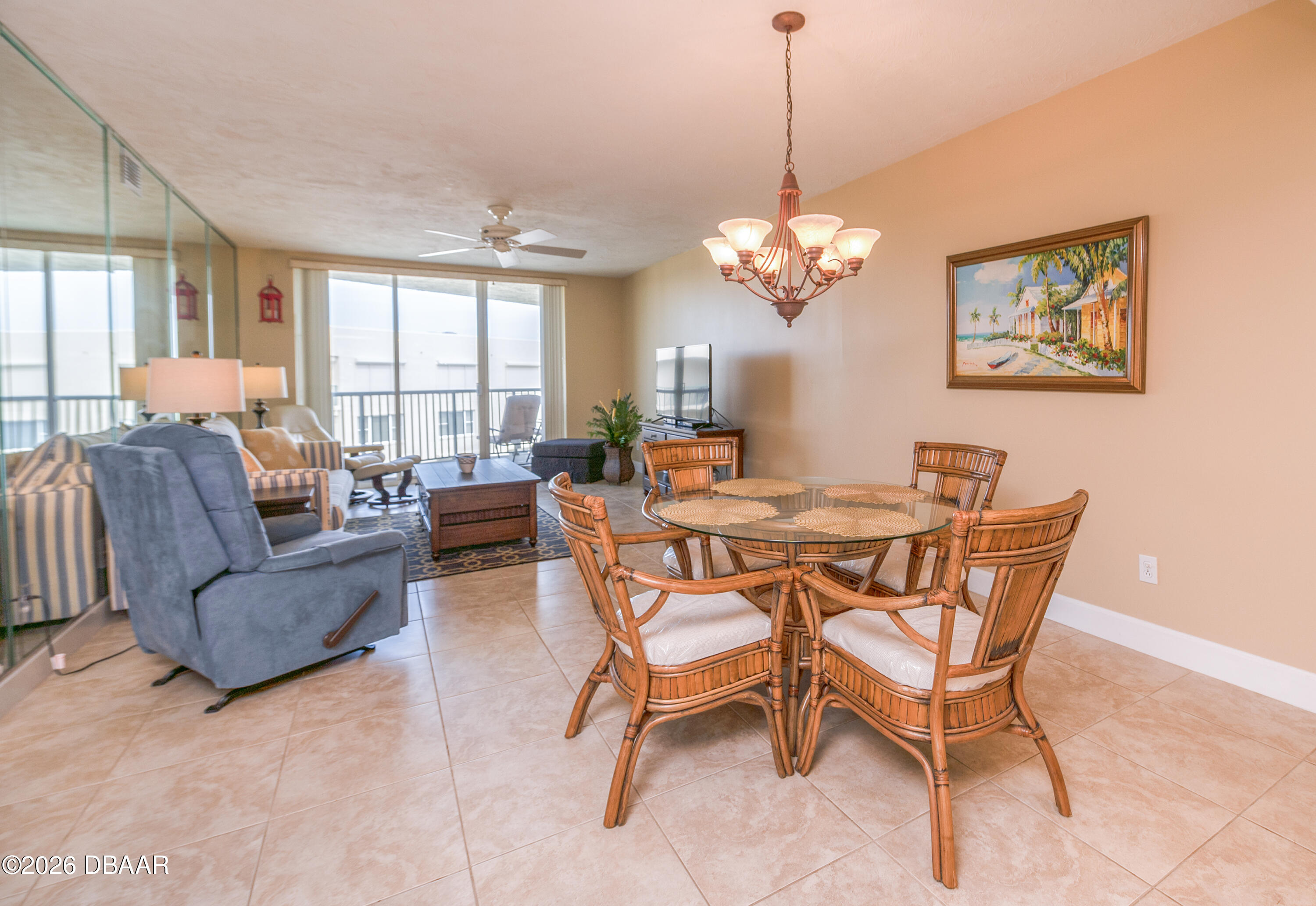 4575 South Atlantic Avenue, Unit 6701 Ponce Inlet, FL 32127 - Photo 8 of 35 a dining room with furniture a chandelier and window
