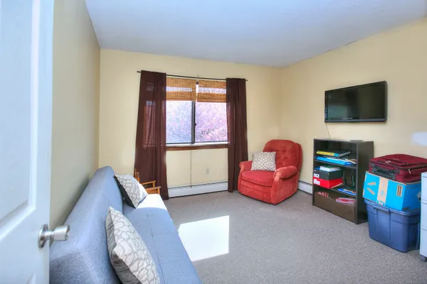 a living room with furniture toys and a flat screen tv