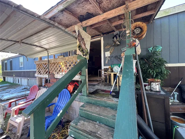 a view of a park with large trees