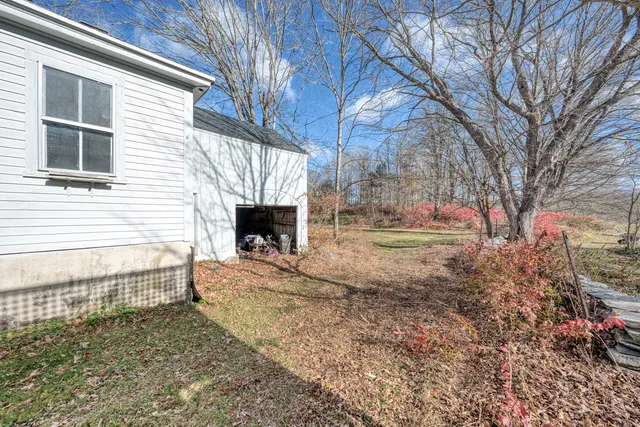 a view of a yard with large trees
