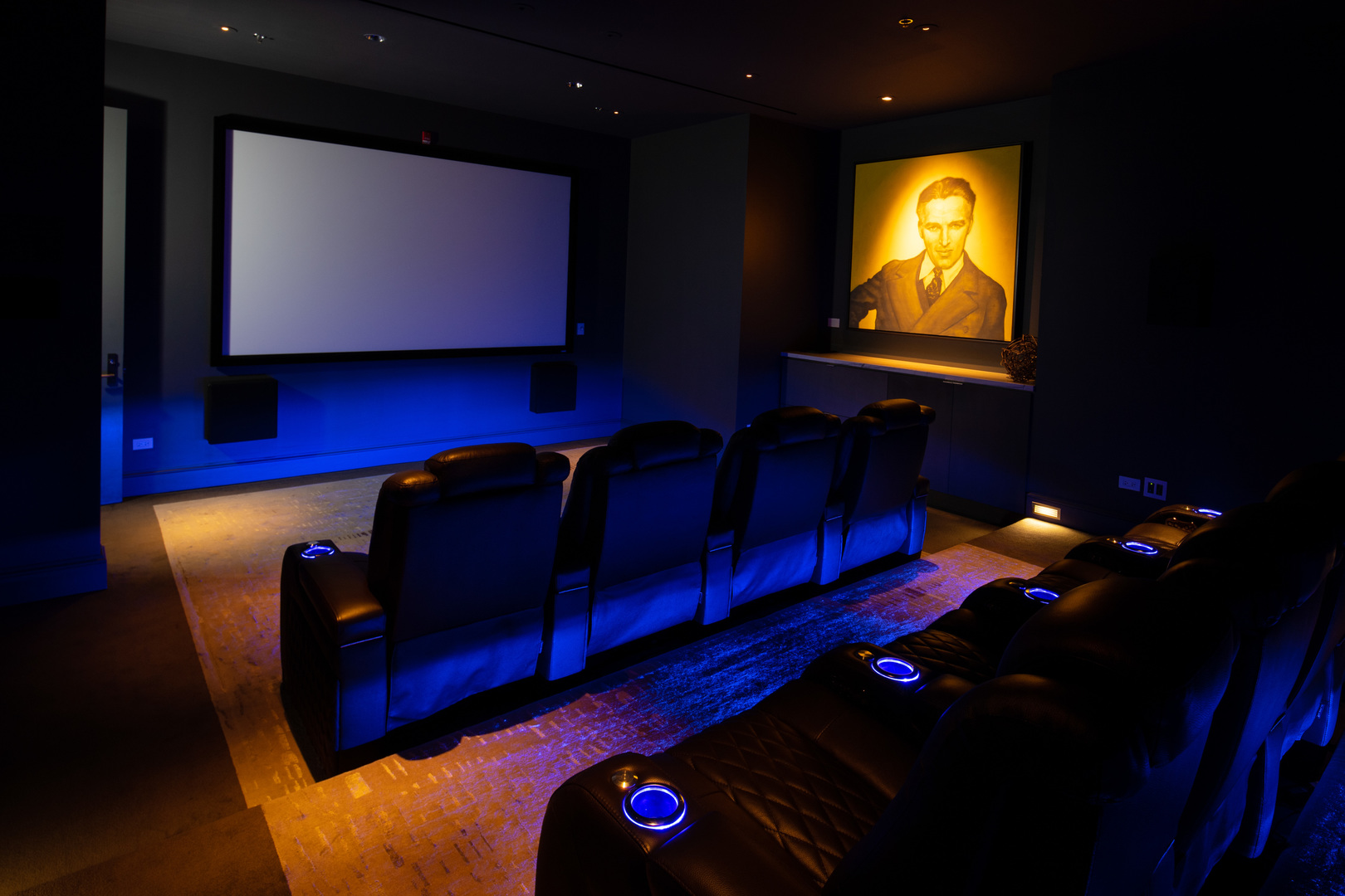 118 East Erie Street, Unit 18A Chicago, IL 60611 - Photo 38 of 40 a living room with furniture and a projector screen