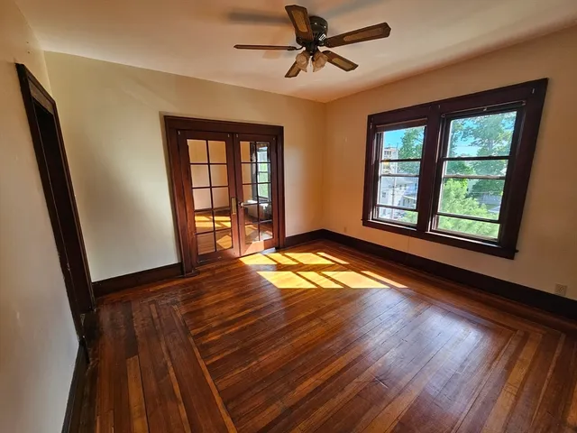a living room with a large window
