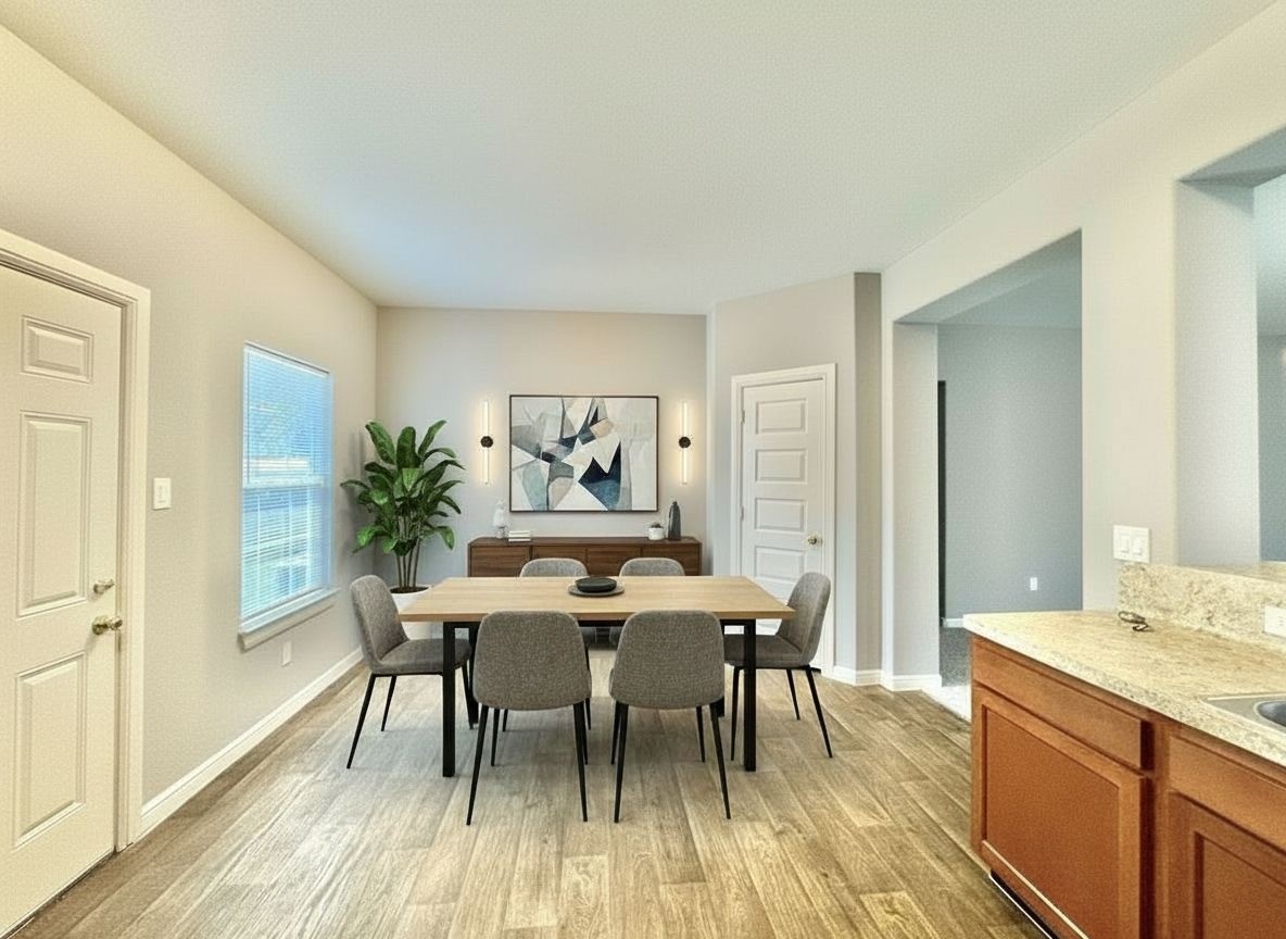 6017 East Houston Road Houston, TX 77028 - Photo 3 of 13 a view of a dining room with furniture and wooden floor