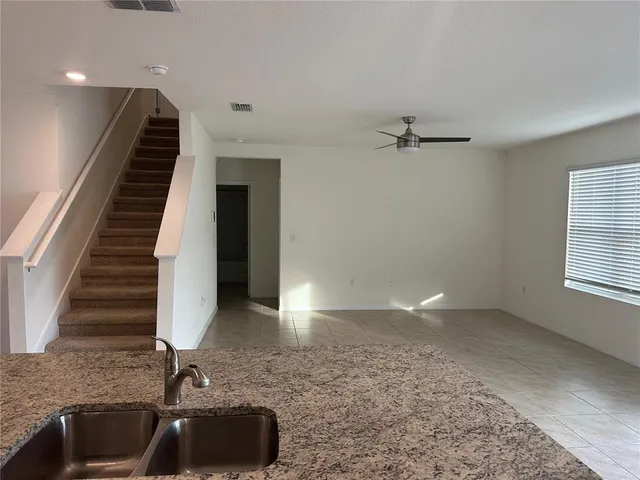 a view of a room with a window