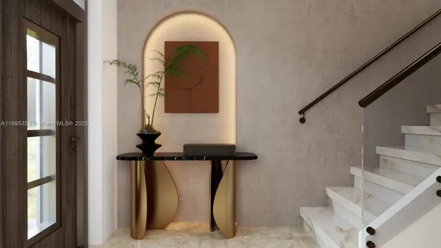 a view of entryway and hall with wooden floor