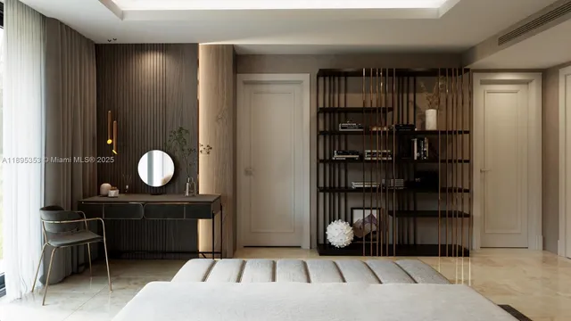 a bedroom with a large bed and a large window