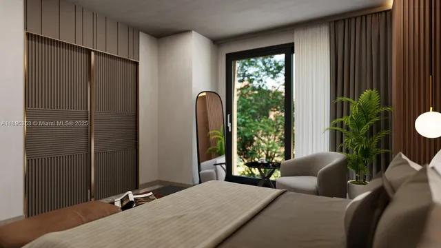 a living room with furniture lamp and window