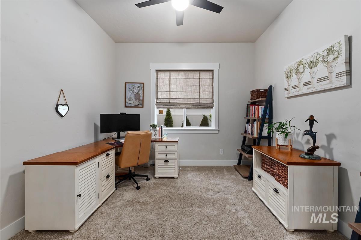 3413 North Hosta Avenue Star, ID 83669 - Photo 19 of 50 Home office with light colored carpet and ceiling fan