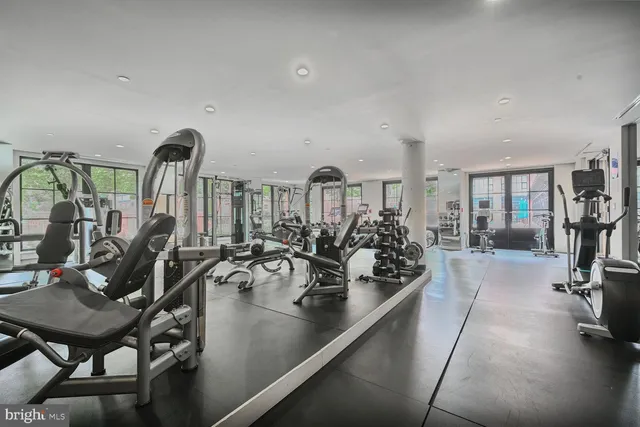 a view of a room with gym equipment