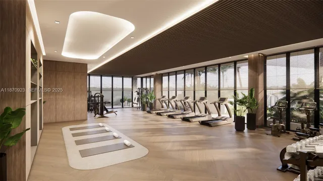 a view of a room with gym equipment