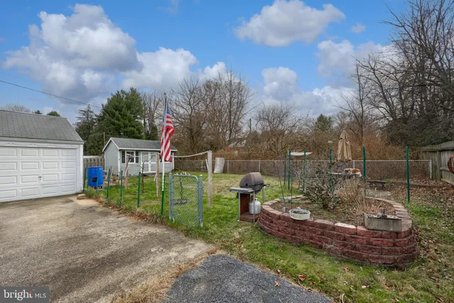 a view of a garden with a slide