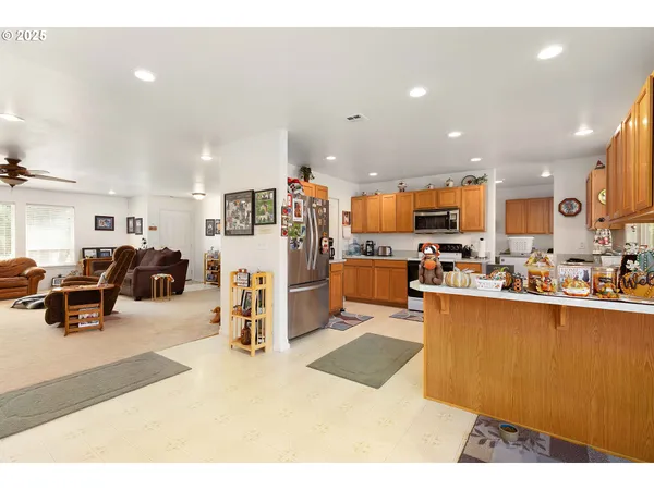 a kitchen with lots of counter top space